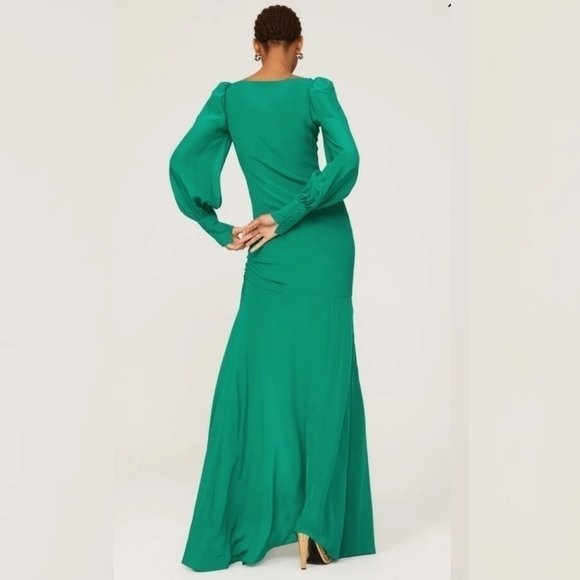 De La Vali Presley Green Drop Waist Long Gown Leg Slit Size 8 - Picture 2 of 10